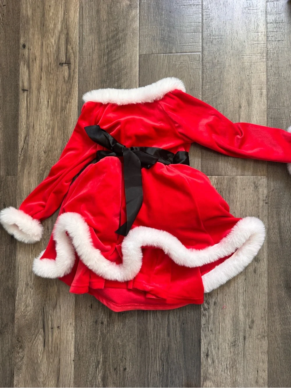 Classic Red Santa Girl Christmas Dress with White Trim